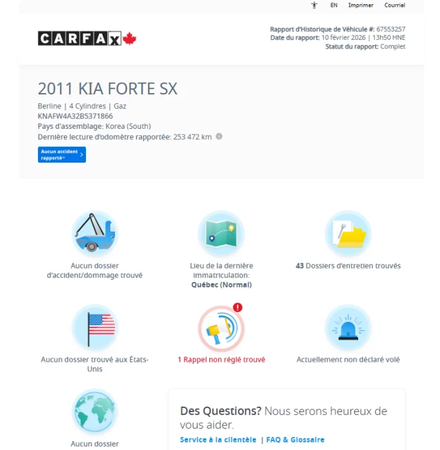 Kia Forte **SX**JAMAIS ACCIDENTEE**CUIR**TOIT OUVRANT**SIEGES CHAUFFANTS**EN SPECIAL 2011