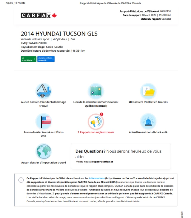 Hyundai Tucson GL**Un Propriétaire**Jamais accidente**SIEGES CAUFFANTS** 2014