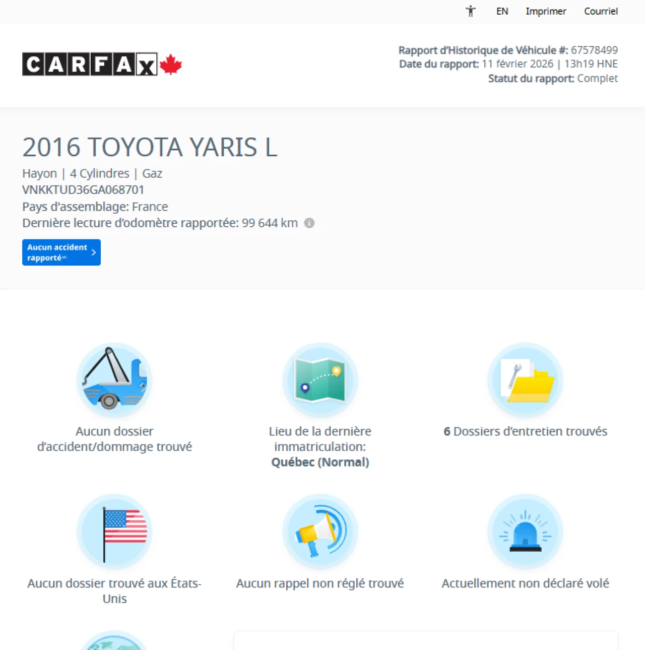 2016 Toyota Yaris LE**Jamais Accidente** Image principale