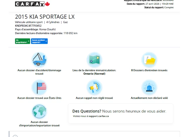 Kia Sportage LX**Jamais Accidentee*SAAQ Certifie**Un Propriétaire**SIEGES CHAUFFANTS**MAGS** 2015