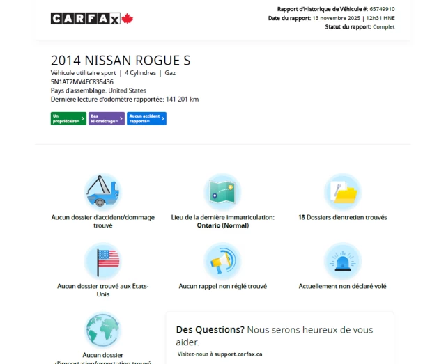 Nissan Rogue **SV**JAMAIS ACCIDENTEE**SAAQ CERTIFIEE**TOIT PANORAMIQUE**CAMERA DE RECUL**SIEGES CHAUFFANTS**MAGS** 2014