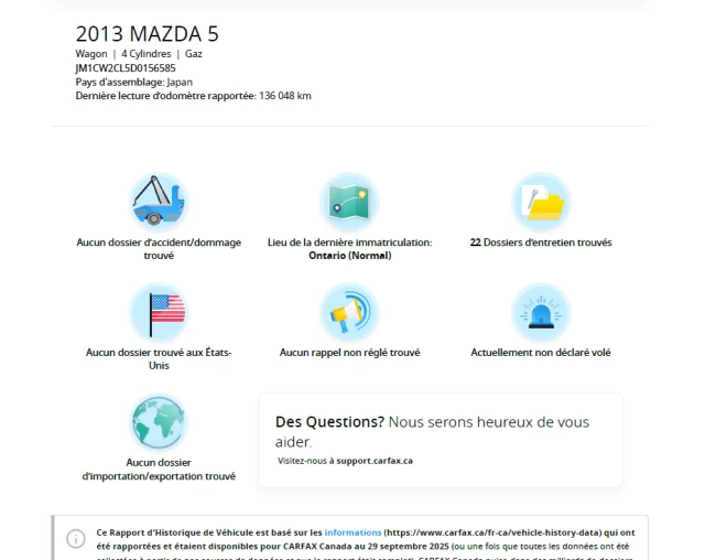 Mazda 5 GS**6 PASSAGER**Jamais Accidente**SAAQ CERTIFIEE**MAGS** 2013