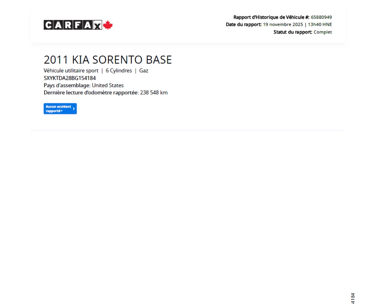 2011 Kia Sorento **LX**JAMAIS ACCIDENTEE**AWD**SIEGES CHAUFFANTS**MAGS** Main Image