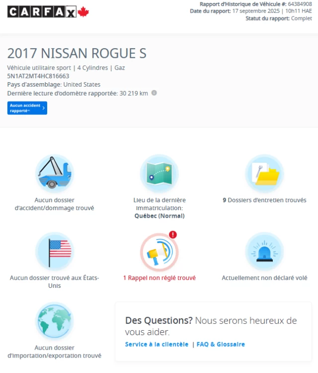 Nissan Rogue SV**Jamais Accidente**CAMERA DE RECULE**SIEGES CHAUFFNATS** 2017