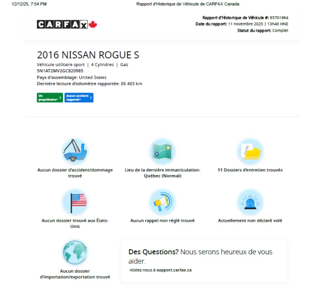 Nissan Rogue SV**AWD**Jamais Accidente**Toit Ouvrant Panoramique**CAMERA DE RECULE**SIEGES CHAUFFNATS**MAGS**Un Proprietaire** 2016