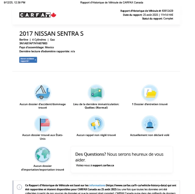 Nissan Sentra S**Jamais accidente** 2017