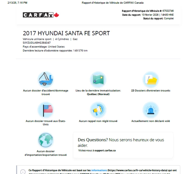 Hyundai Santa Fe Sport Limited**Jamais Accidentee**AWD**TOIT OUVRANT PANORAMIQUE**SIEGE EN CUIR**CAMERA DE RECUL**SIEGES CHAUFFNATS AVANT ET ARRIERE**Siege Ventile**Volant Chauffant**Alerte d'angle Mort** 2017