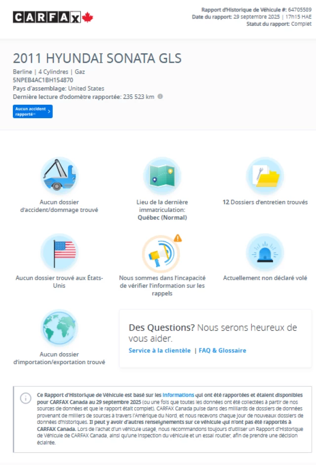 Hyundai Sonata GLS**Jamais Accidente**TOIT OUVRANT**SIEGES CHAUFFNATS**MAGS**SIEGES ELECTRIQUE**MODE ECO** 2011