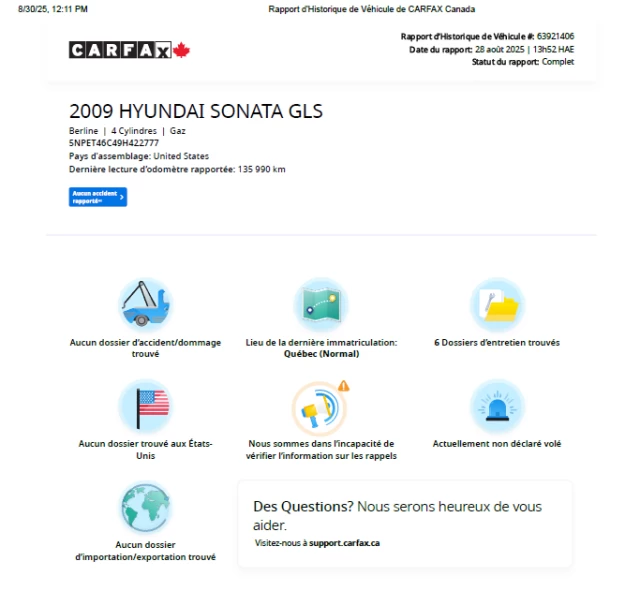 Hyundai Sonata GL**Jamais accidente**SIEGES CHAUFFANTS** 2009