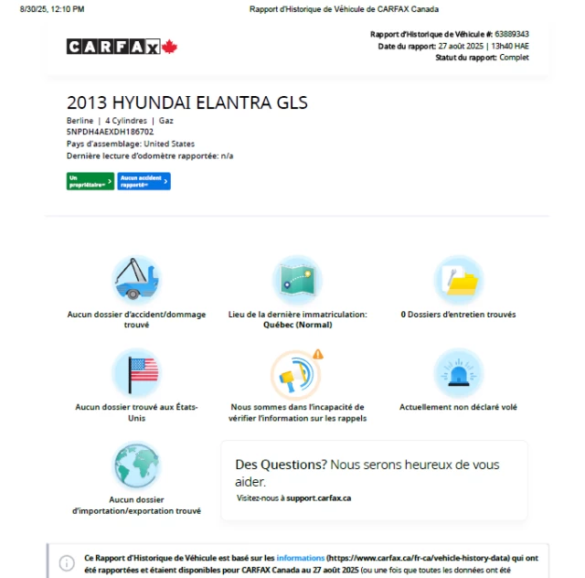 Hyundai Elantra GLS**Jamais accidente**Un Propriétaire**Toit Ouvrant**SIEGES CHAUFFANTS**SIEGES CHAUFFANTS ARRIERE**MAGS** 2013