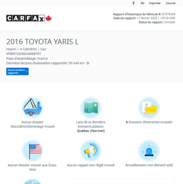 Toyota Yaris LE**Jamais Accidente** 2016