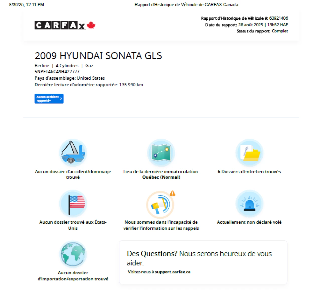 2009 Hyundai Sonata GL**Jamais accidente**SIEGES CHAUFFANTS** Image principale