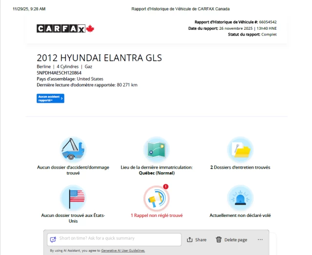 Hyundai Elantra **GL**BAS KILO**JAMAIS ACCIDENTEE**SIEGES CHAUFFANTS**EN SPECIAL** 2012