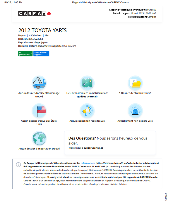 2012 Toyota Yaris LE**Un PropriÉtaire**Jamais accidente **BAS KILOMETRAGE** Image principale