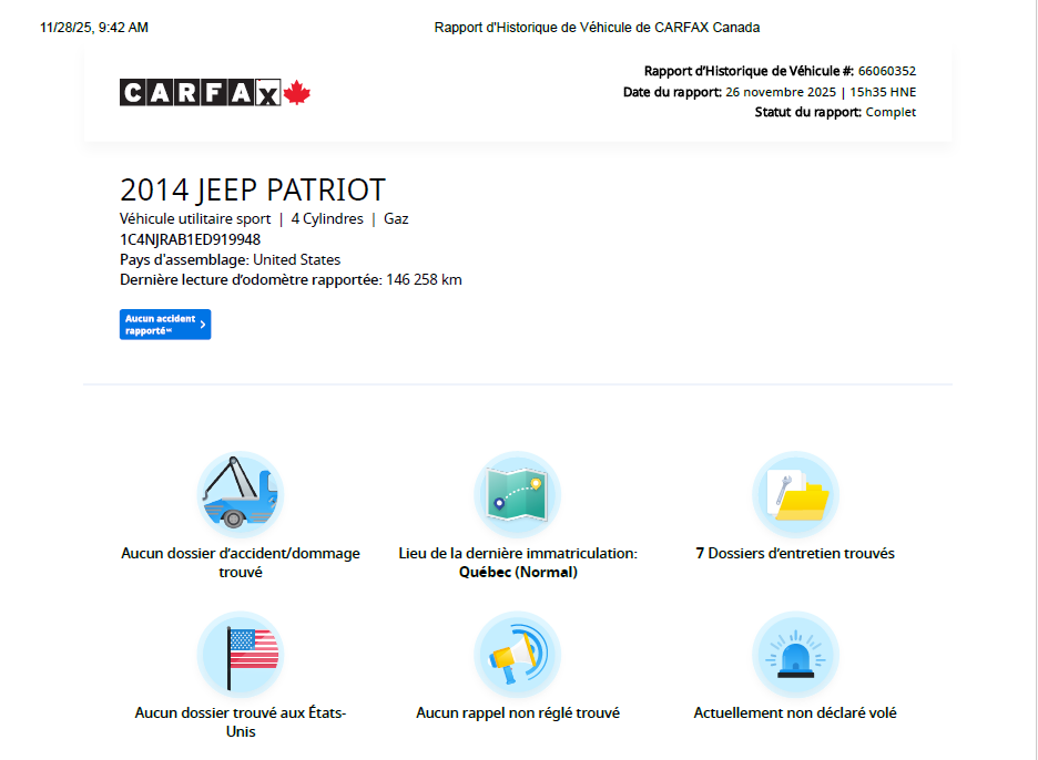 2014 Jeep Patriot **NORTH EDITION**JAMAIS ACCIDENTEE**4X4**SIEGES CHAUFFANTS**MAGS**EN SPECIAL** Image principale