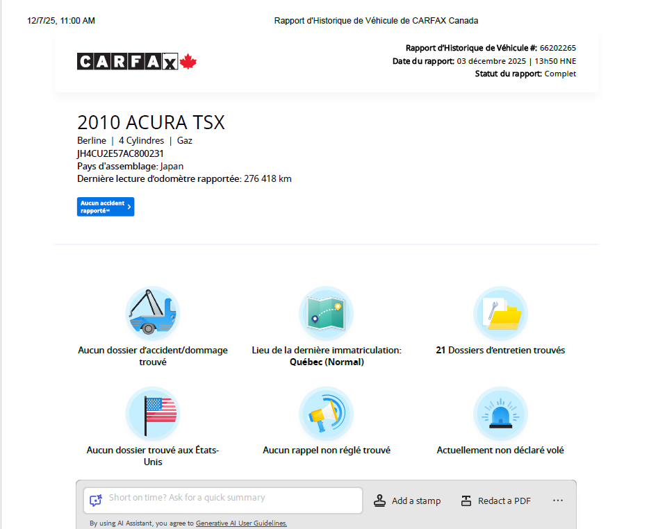 2010 Acura TSX I4 Man**JAMAIS ACCIDENTEE**TOIT OUVRANT**SIEGES CHAUFFANTS**MAGS** Image principale