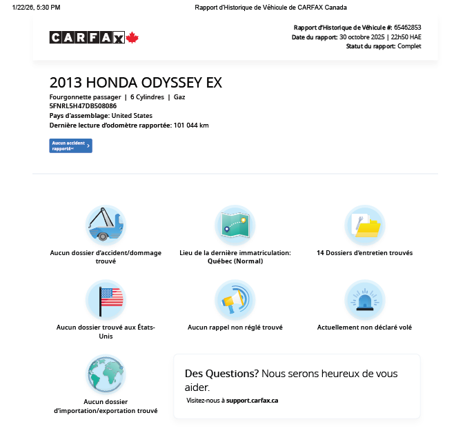 2013 Honda Odyssey EX**JAMAIS ACCIDENTEE**CAMERA DE RECUL**SIEGES CHAUFFANTS**MAGS** Main Image