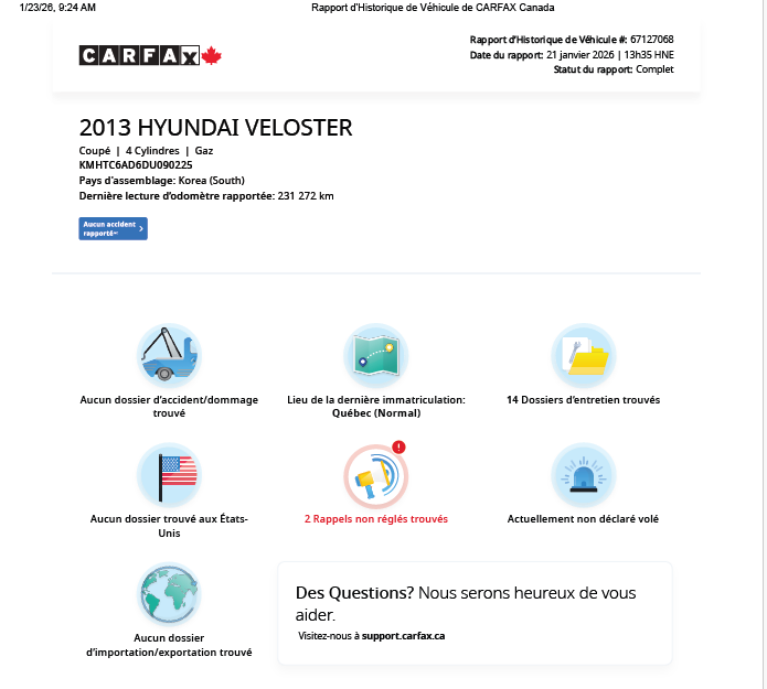 2013 Hyundai Veloster 3dr Cpe Man**Jamais Accidentee**SIEGES CHAUFFANTS**MAGS** Main Image